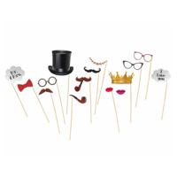 Foto props huwelijk thema set - 15x delig - op stokjes - photobooth props
