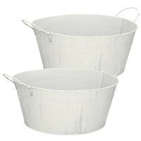 Mega Collections Teil/emmer/plantenpot - 2x - zink - wit - D25 x H11 cm - Emmers