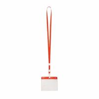 Badgehouders/naamkaarthouders - 10x - met rood keycord/lanyard - plastic - beurs/feest - thumbnail