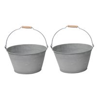 Emmer/plantenpot/bloempot - 2x - zink - grijs - D23 x H12 cm