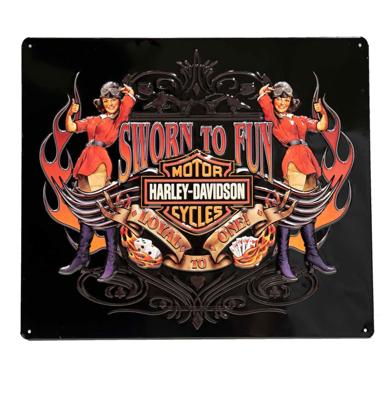 Harley-Davidson Sworn To Fun Babes Metalen Bord - 38 x 33cm LAATSTE STUKS