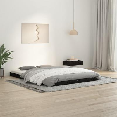 Bedframe massief grenenhout zwart 135x190 cm