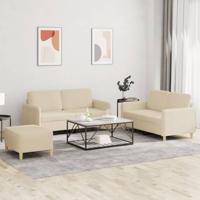 3-delige Loungeset met kussens stof crèmekleurig