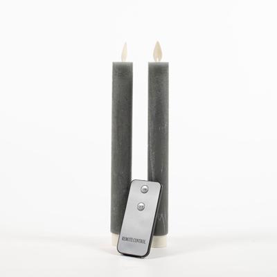 2Pcs Grey Rustic Wax Taper Candle 23Cm Moving Flame Rem - Annas collection
