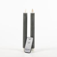 2Pcs Grey Rustic Wax Taper Candle 23Cm Moving Flame Rem - Annas collection