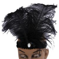 Charleston hoofdband met veren - zwart - dames - jaren 20 - Twenties - feest thema
