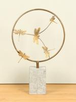 Bronzen sculptuur ring met 5 messing libellen, Ø 32 cm