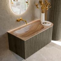 Badmeubel Mondiaz Kurve-Dlux | 95 cm | Meubelkleur Shadow | Wastafelkleur Arena | Solid surface | Wasbak linker zijde spoelbak | Zonder kraangat(en)