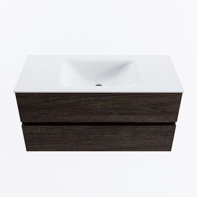 MONDIAZ VICA 100cm badmeubel onderkast Dark Brown 2 lades. Wastafel CLOUD midden zonder kraangat, kleur Talc.