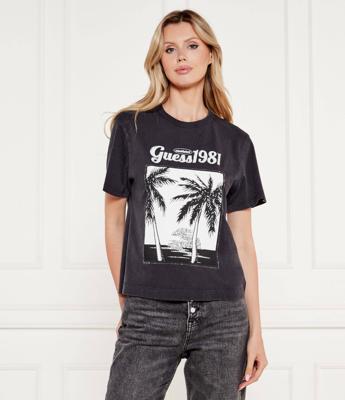 Guess Palm Print Washed T-Shirt Dames Donkergrijs - Maat M - Kleur: Donkergrijs | Soccerfanshop