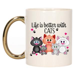 Cadeau koffie/thee mok - life is better with cats - gouden oor - poesen