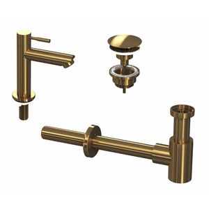 Fonteinkraanset INK Laag Model Inclusief Waste en Design Sifon Brushed Mat Goud Ink