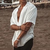 Voor heren Zomer overhemd Strand Kleding Overhemd met knopen Wit Blauw Khaki Grijs Korte mouw Effen Strijkijzer Zomer Casual Dagelijks Kleding Lightinthebox - thumbnail