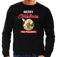 Queen/koningin Merry Christmas peasants foute Kerst sweater / trui zwart voor heren - thumbnail