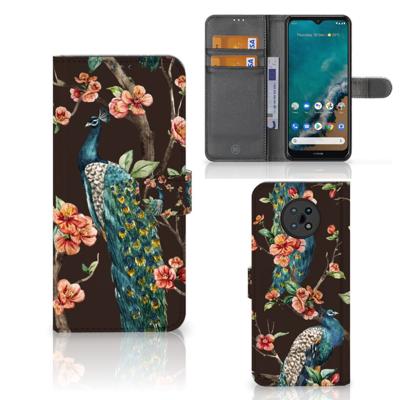 Nokia G50 | Telefoonhoesje | Met pasjeshouder | Pauw met Bloemen