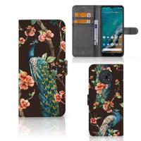 Nokia G50 | Telefoonhoesje | Met pasjeshouder | Pauw met Bloemen
