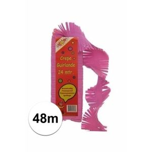 2x Crepe papieren slingers roze 24 m