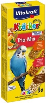 Trio Mix honing/sesam-sinaasappel/abrikoos-honing/popcornkracker parkiet 3in1 - Vitakraft