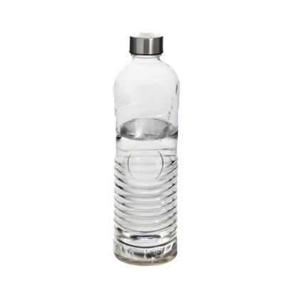 Waterfles -1L- gehard ribbel glas - D8 x H29 cm - Glazen drink flessen