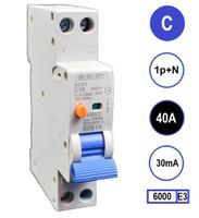 Aardlekautomaat 40A C Kar 30mA 18mm breed Kema Keur 230V automaat en aardlek in een module Aardlekautomaat 40A C Kar 30mA 18mm breed Kema Keur 230V automaat en aardlek in een module