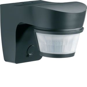 Hager Basic kunststof bewegingsmelder PIR 140° IP55 zij/front/hoog= 6/16/0meter montagehoogte=2.5meter, antraciet RAL7021