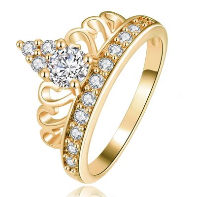 Dames Ring Verguld met Kroon en Zirkonia Stenen-17mm