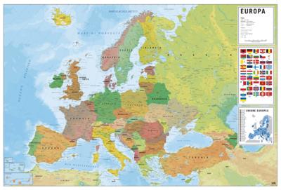 Poster Physical Political Map of Europe Ita 91,5x61cm