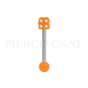 Tongpiercing dobbelsteen oranje glitter