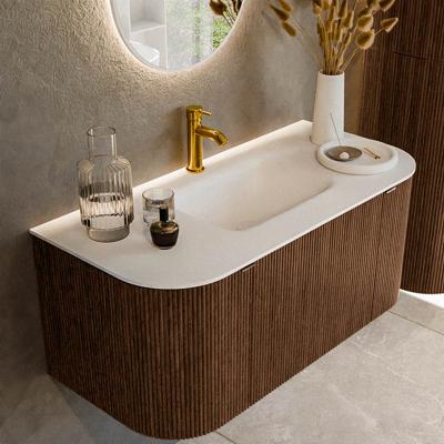 Badmeubel Mondiaz Kurve | 100 cm | Meubelkleur Walnut | Wastafelkleur Talc | Midden spoelbak | 1 kraangat