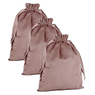 Cadeauzakje/opbergzakje met trekkoord - 3x - velvet - roze - 24 x 17 cm - luxe Cadeauzakje/opbergzakje met trekkoord - 3x - velvet - roze - 24 x 17 cm - luxe