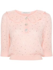 Alessandra Rich blouse crop à ornements en cristal - Rose