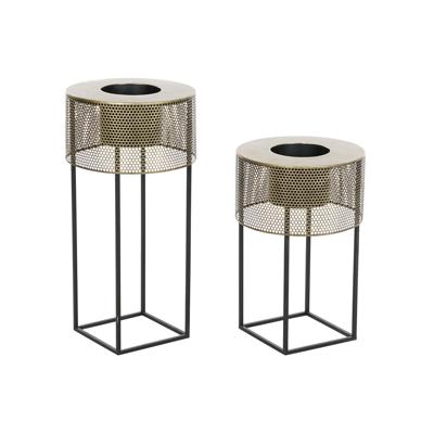 Plantenbakkenset DKD Home Decor 33 x 33 x 67 cm Zwart Gouden Metaal Loft