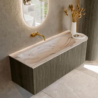 Badmeubel Mondiaz Kurve-Dlux | 125 cm | Meubelkleur Shadow | Wastafelkleur Nata | Solid surface | Wasbak linker zijde spoelbak | Zonder kraangat(en)