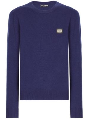 Dolce & Gabbana pull en laine à plaque logo - Bleu
