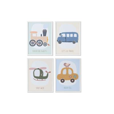 Schilderij Home ESPRIT Geel Blauw Canvas 30 x 1,8 x 40 cm (4 Stuks)