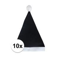 Voordelige kerstmuts - 10x - zwart - voor volwassenen - polyester - 59 cm - kerstaccessoires