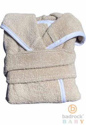 Badrock Baby Zandkleurige babybadjas badstof katoen met capuchon - GRATIS slabbetje