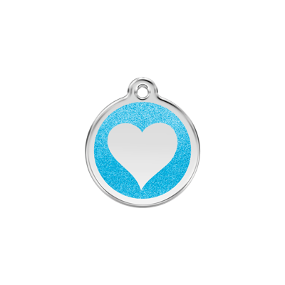 Heart Aqua glitter hondenpenning small/klein dia. 2 cm - Reddingo