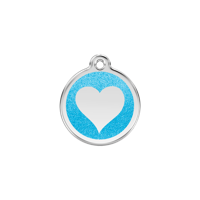 Heart Aqua glitter hondenpenning small/klein dia. 2 cm - Reddingo