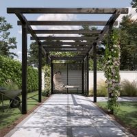 Zwart Houten Dubbele Pergola 664 CM Met Tokyo Tuinschermen