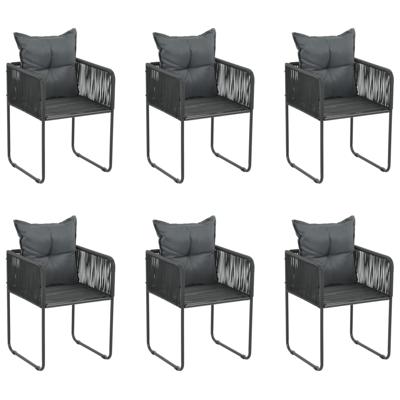 Tuinstoelen 6 st met kussens poly rattan zwart