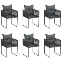 Tuinstoelen 6 st met kussens poly rattan zwart