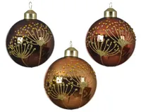 Kerstbal glas d8cm gltterblad bruin ass3 - thumbnail