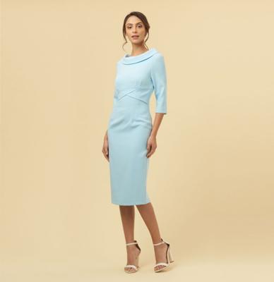 The Pretty Dress Company Kennedy Collar Pencil Dress Pale Blue -XXL