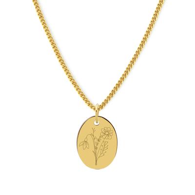 Gepersonaliseerde geboortebloem boeket ketting ovaal - Stainless steel - Goud