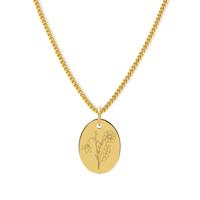 Gepersonaliseerde geboortebloem boeket ketting ovaal - Stainless steel - Goud