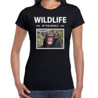 Chimpansee aap t-shirt met dieren foto wildlife of the world zwart voor dames