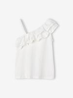 Asymmetrisch geruit T-shirt voor meisjes ecru Asymmetrisch geruit T-shirt voor meisjes ecru