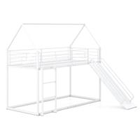 Huis-etagenbed met Glijbaan Laag Etagenbedframe met Veiligheidsreling & Ladder Hoogslaper 200 x 90 cm Wit Huis-etagenbed met Glijbaan Laag Etagenbedframe met Veiligheidsreling & Ladder Hoogslaper 200 x 90 cm Wit