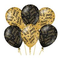 Ballonnen Party Time - 6x - zwart/goud - 30 cm - leeftijd verjaardag thema - versiering